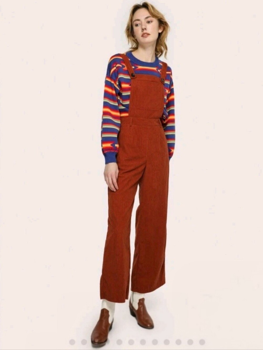 Cider Wide Leg Corduroy Jumpsuit Overalls Orange Women's Size L‎